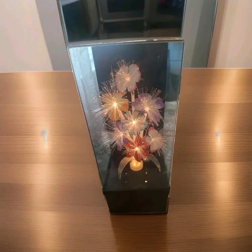 Vintage Fiber Optic Flower Light Lamp with Built-in Music Box Changes Colors